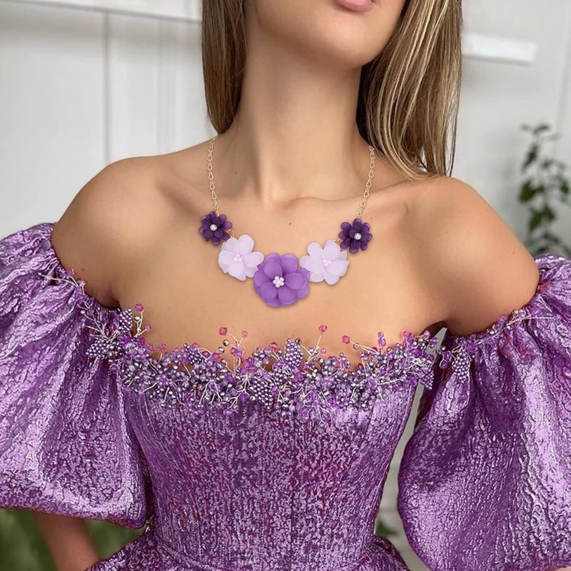 Flyonce Flower Collar Necklace, Floral Flowers Statement Summer Beach Chokers Necklaces for Women - Image 2
